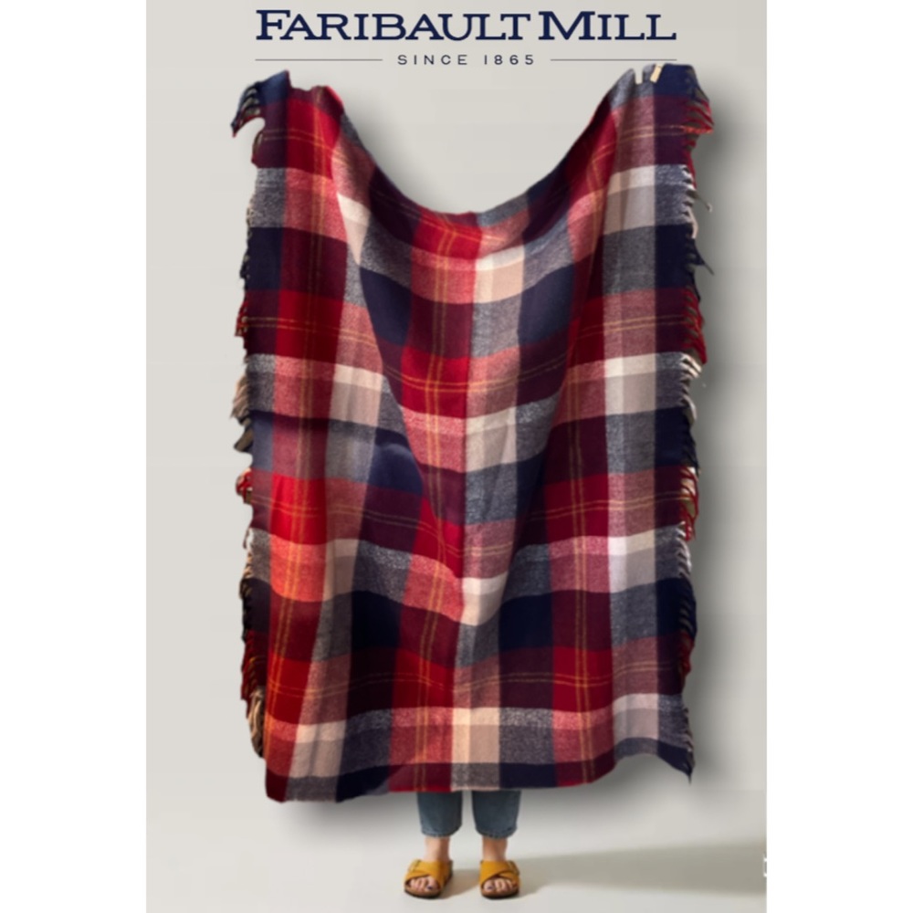 Vintage Faribo Wool Throw Blanket with Fringe Trim